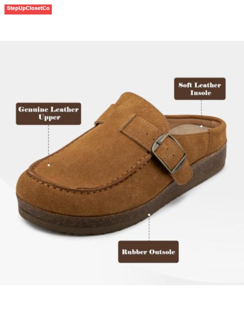 Eco Leather Buckle Clogs Non Slip Platform Mules Slip-On - Picture 3 of 4